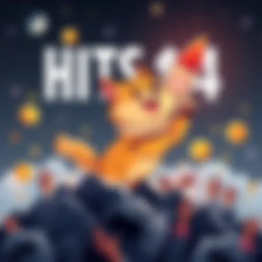 A cartoon dog with a rocket, symbolizing Dogecoin's rise to $4, surrounded by excited investors celebrating the milestone.