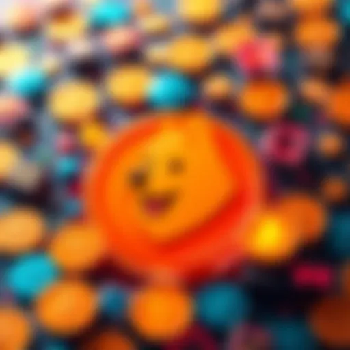 A colorful Dogecoin logo surrounded by various digital currency symbols, representing its growing utility in transactions.