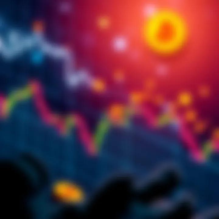 A graphic showing a declining Dogecoin chart with positive symbols indicating hope and resilience in cryptocurrency investing.