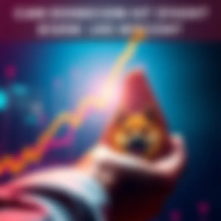 A person holding Dogecoin coins while looking at a rising graph, symbolizing investment potential.