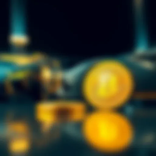 A shiny Lamborghini next to a Dogecoin logo, symbolizing hopes for luxury purchases through cryptocurrency investments.