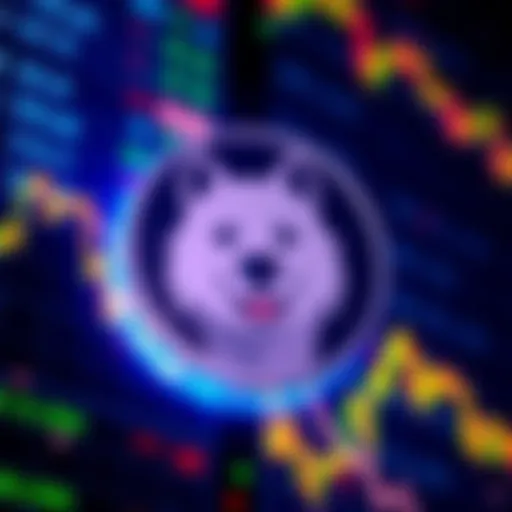 A graphic representation of the Dogecoin logo on a digital financial backdrop, illustrating its place in the cryptocurrency market.