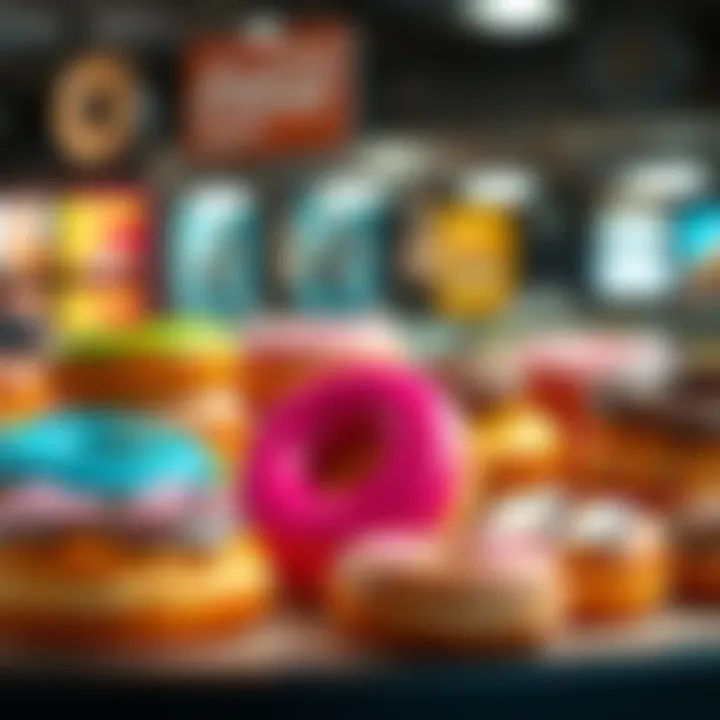 A variety of colorful donuts arranged on a table, showcasing the latest market trends.