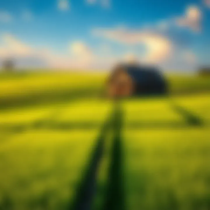 A picturesque farm with lush green fields and a charming house, representing the author's dream home,