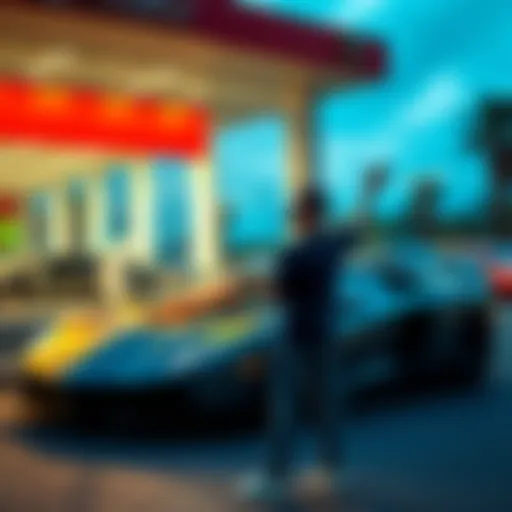 A person stands excitedly outside a Lamborghini dealership, envisioning their dream car.