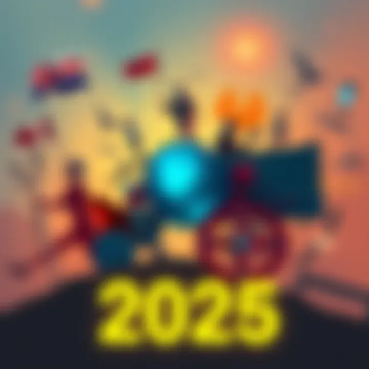 A visual representation showing various symbols of politics, economy, and society, indicating potential shifts in 2025.