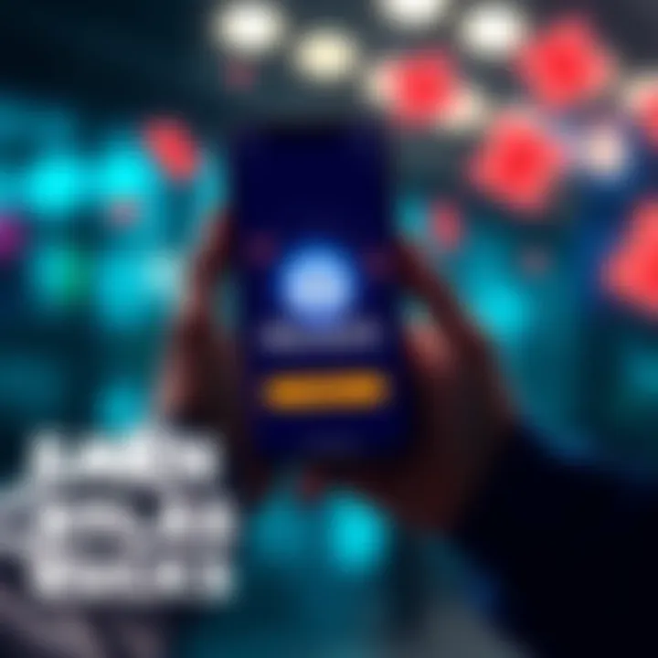 A person holding a smartphone with a graphic showing Atlas Bucks on the screen, surrounded by money symbols