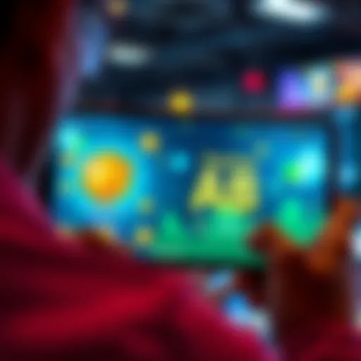 A person playing a mobile game with rewards on the screen, showing tips for earning AB easily.