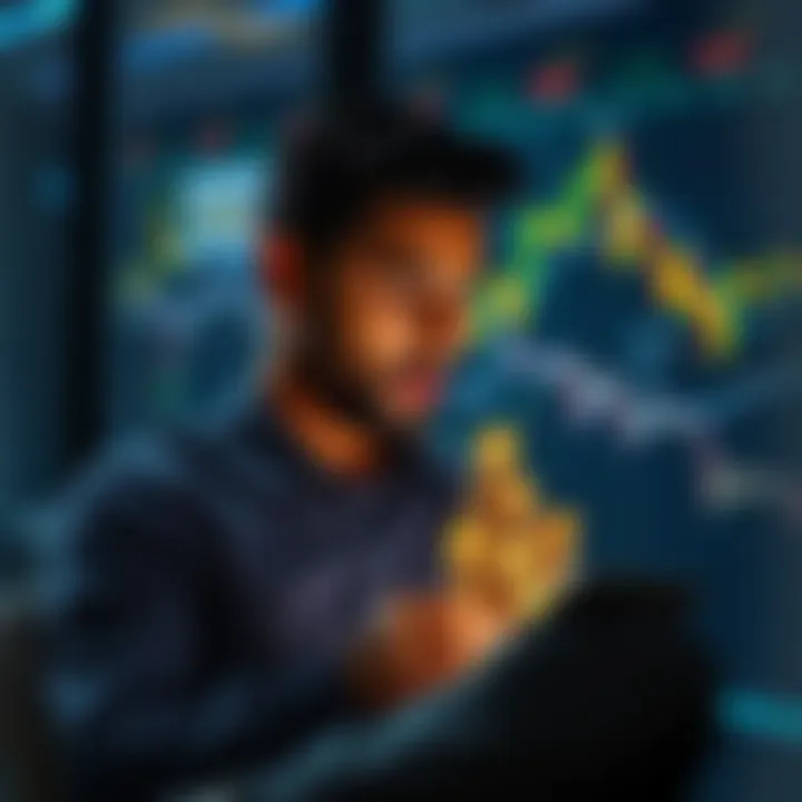 A person reviewing cryptocurrency charts and Solana coins on a digital device, looking focused and engaged in learning about earning methods.