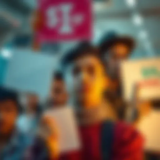 A group of diverse people looking concerned about rising prices, with signs showing inflation and AI's impact on their lives.