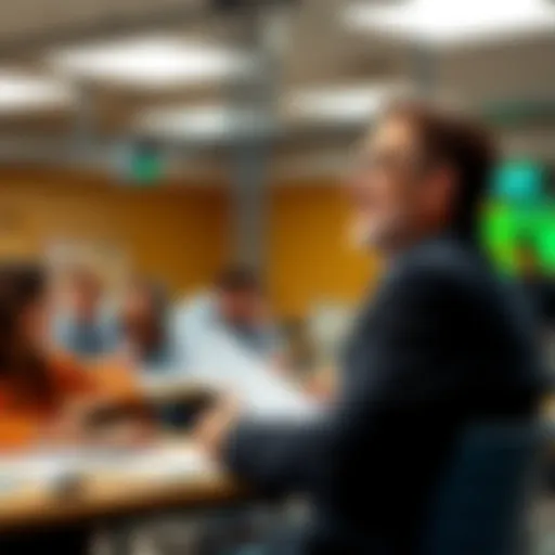 An economics professor sharing insights about the Genius Act with a group of people in a classroom setting.