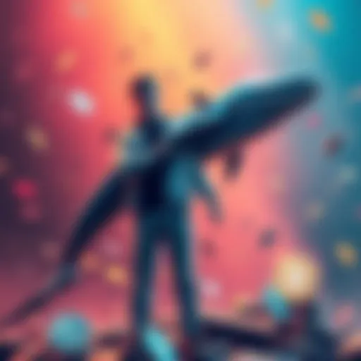 A person standing confidently with a whale symbol, representing new market investments, surrounded by dollar signs and graphs.