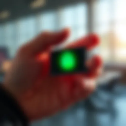 An encrypted SD card being held in a person's hand, symbolizing secure storage of seed phrases.