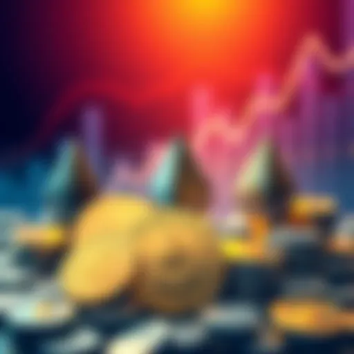 Graphic showing multiple entities managing Ethereum coins, symbolizing significant crypto reserves, with a backdrop of financial growth and trends.