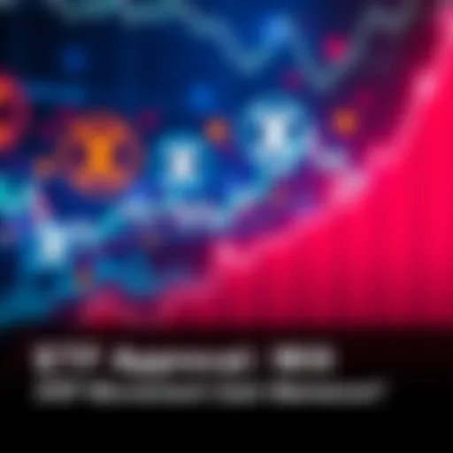 A graph showing the upward movement of XRP prices with ETF symbols in the background, indicating market excitement.