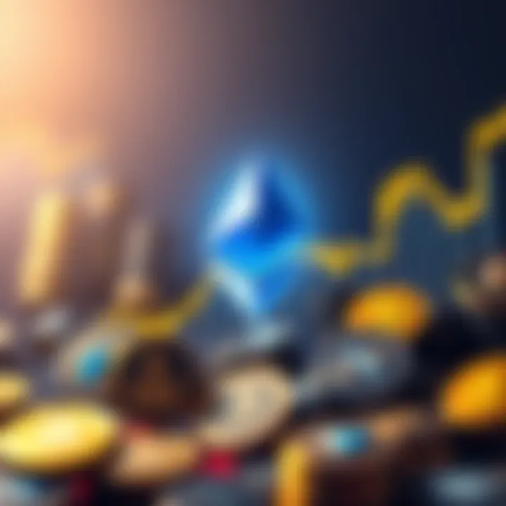 Ethereum logo with a rising chart in the background, indicating its price increase above $2.5K, while various altcoin symbols surround it