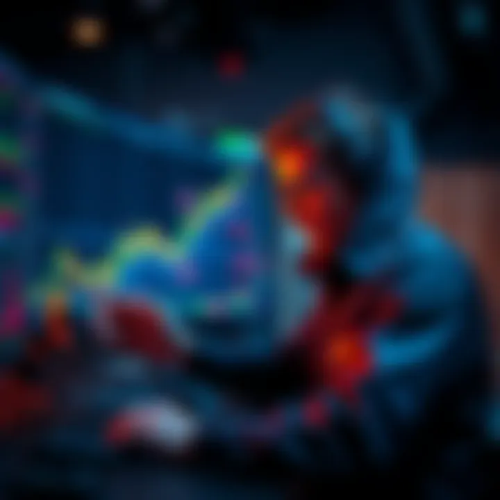 A trader analyzing Ethereum charts with upward trends and target markers