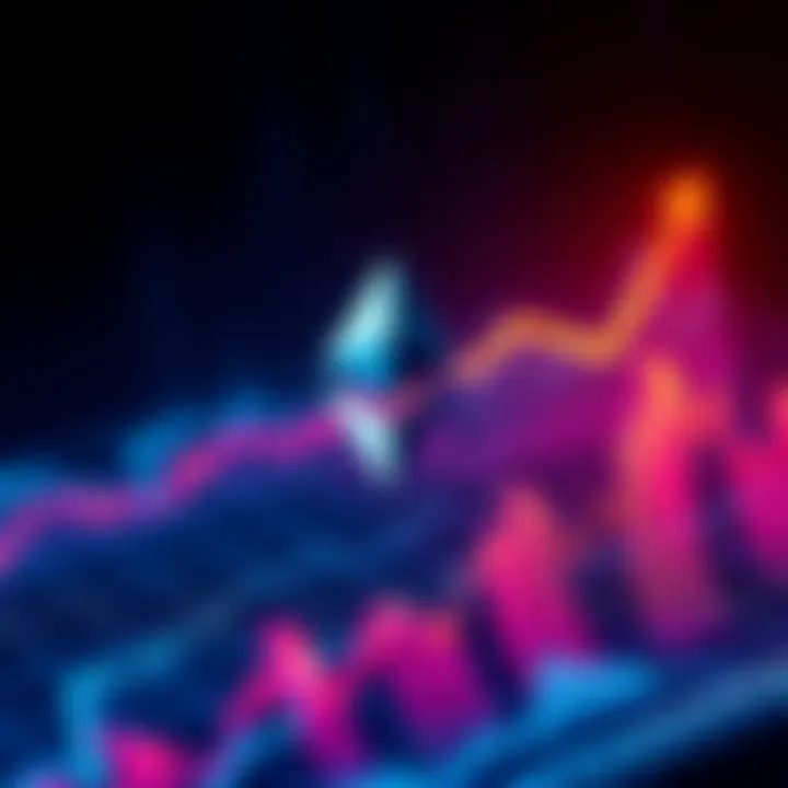 Ethereum logo above a graph showing increase, symbolizing growth against Bitcoin
