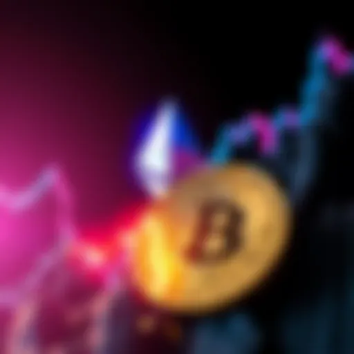 Ethereum logo rising high with Bitcoin logo facing downward resistance at $105K
