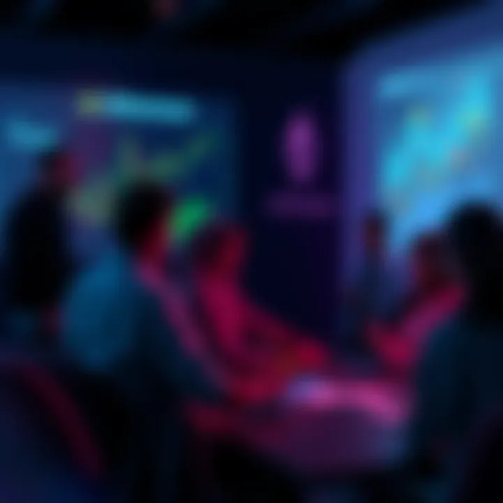 People engaging in a discussion about Ethereum with charts and graphics in the background