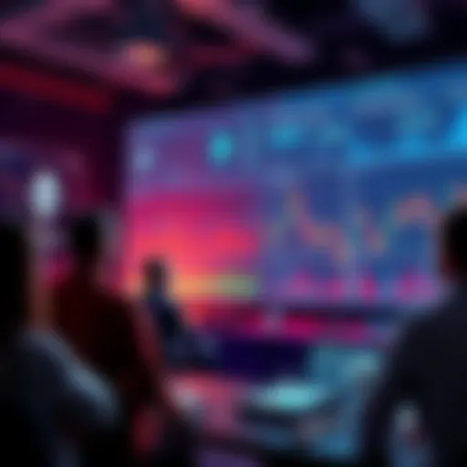 A group of people discussing Ethereum and crypto trends with charts and graphs on display
