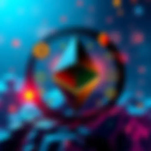 Illustration of Ethereum logo with symbols representing growth and support for developers in the ecosystem