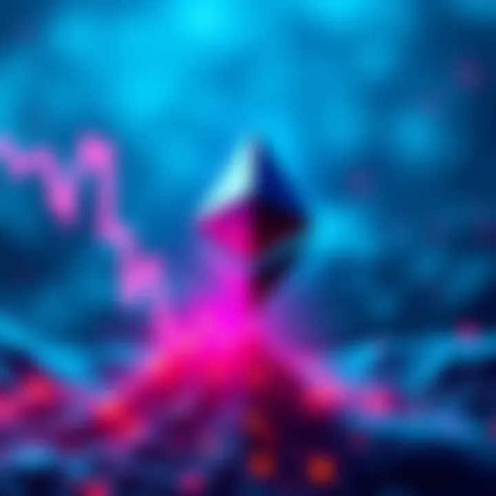 Ethereum logo with a downward trend graph and a $2.3K mark