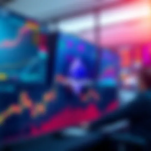 A visual of a digital chart showing rising values for Ethereum, with traders analyzing data on screens in the background.
