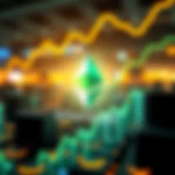 A digital graphic showing Ethereum's logo with a rising graph and transaction numbers, symbolizing over 1 million daily transactions for three months.