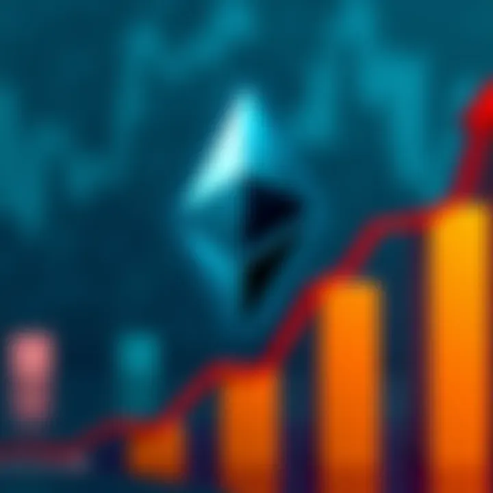 Ethereum logo alongside a growing upward graph, symbolizing potential growth in 2025