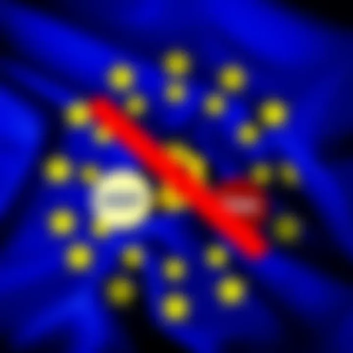 A graphic showing the European Union flag with crossed-out symbols for USDT, DAI, and PAXG indicating a ban on these stablecoins.