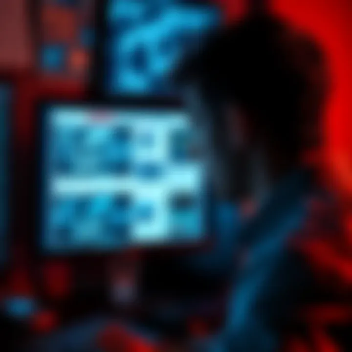 A person looking at a computer screen with news articles, highlighting the contrast between real and fake news.