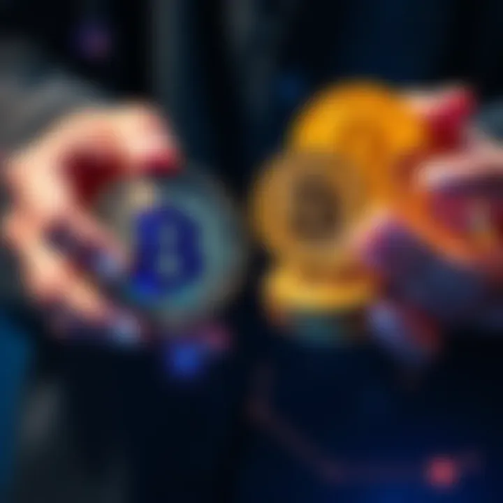A person holding Bitcoin and stablecoins like USDT and USDC, symbolizing the exchange process without KYC verification