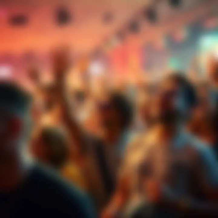A diverse crowd buzzing with excitement at a lively event, showing anticipation and joy.
