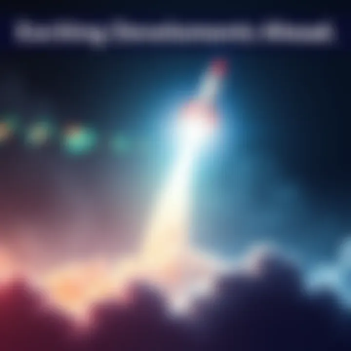 A vibrant rocket launching into the sky symbolizing new milestones and developments.