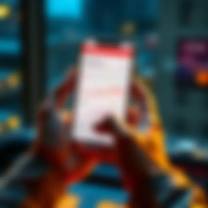 A person holding a smartphone showing the Exodus app interface with charts and features