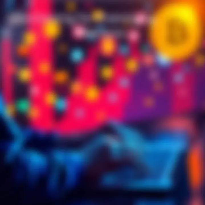 A person analyzing charts and graphs related to altcoins on a laptop, with colorful cryptocurrency icons in the background, symbolizing growth and opportunity.