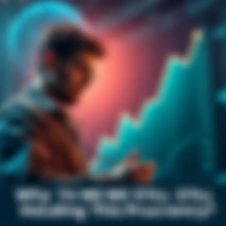 A downward trending graph representing the decline of a cryptocurrency's value over time, with a worried investor looking at it.