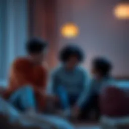 A family sitting together, talking openly about their feelings and experiences with trauma, showcasing support and understanding.