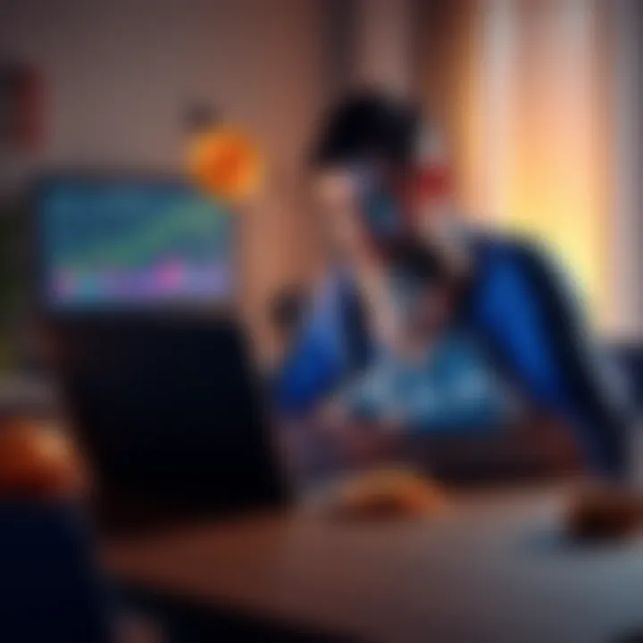 A father and child sitting at a table, looking at a laptop screen showing Bitcoin charts, discussing investment ideas.