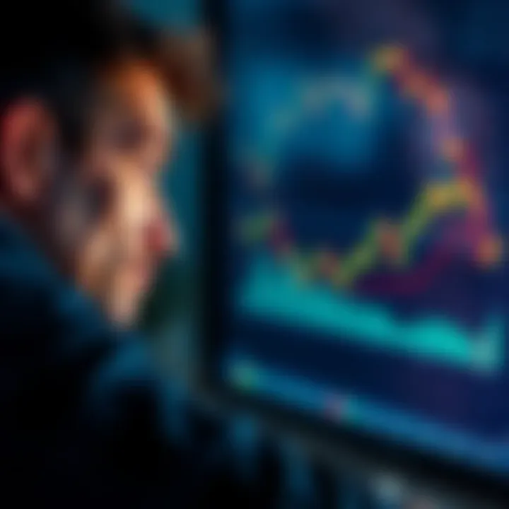 A worried person looks at a stock market chart on a screen, with a concerned expression on their face, representing fear of investments influenced by 'The Big Short'.