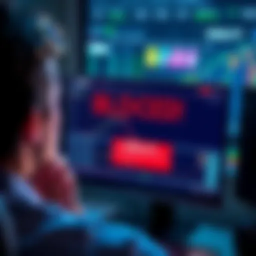 A person looking frustrated at a computer screen showing a block message on Fidelity's trading platform for the REX-Osprey SOL ETF