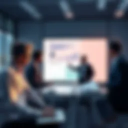 Group of finance experts analyzing charts and graphs about Ethereum Layer 2 technology in a conference room