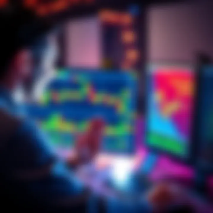 An individual looks at cryptocurrency charts on a computer screen with excitement, showing gains from trading with $110.