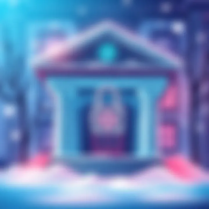 Graphic showing a bank with a locked account symbol, representing account freezes by banks like Revolut.