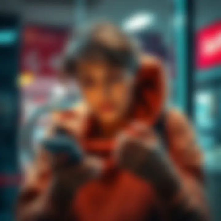 A person showing frustration while checking their phone for transaction limits during an online purchase