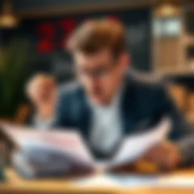 Frustrated business owner with paperwork A frustrated Swiss business owner holding their head with paperwork on the table, representing a failed payment issue