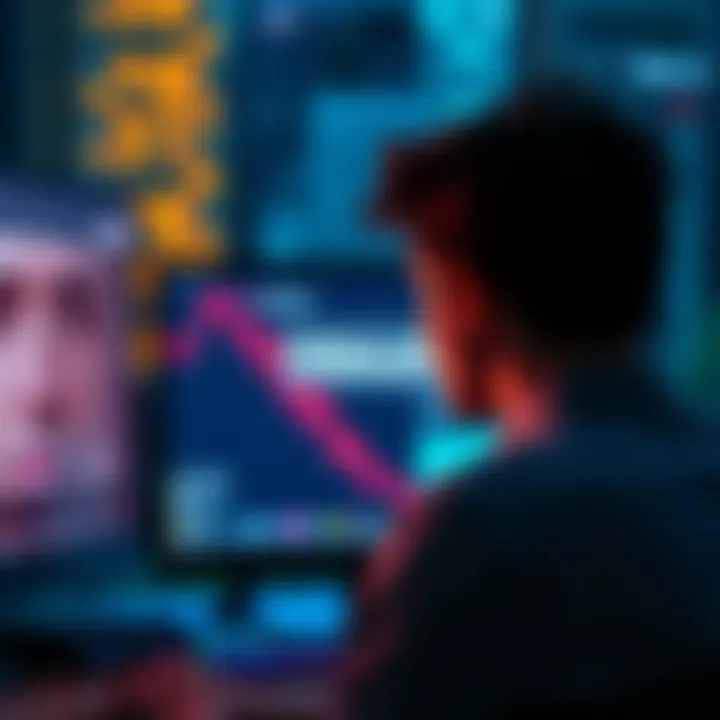 A person looking frustrated at a computer screen with a disabled purchase button during a market crash