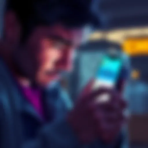 A person looking at their phone with a worried expression while showing the Coinbase app, depicting frustration over delayed withdrawal