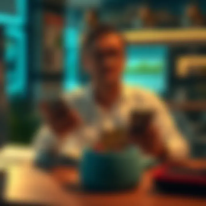 A frustrated Revolut Ultra customer sitting at a desk with a phone in hand, looking stressed while reviewing refund emails